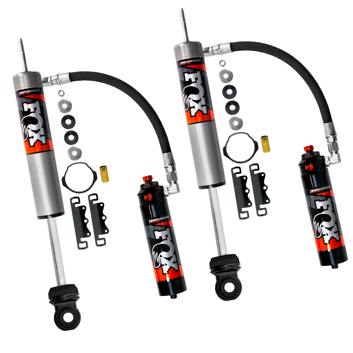 '05-23 Toyota Tacoma Fox Performance Elite Series RR 2.5 Rear Shocks (2-3" Lift) Display of included Parts 
