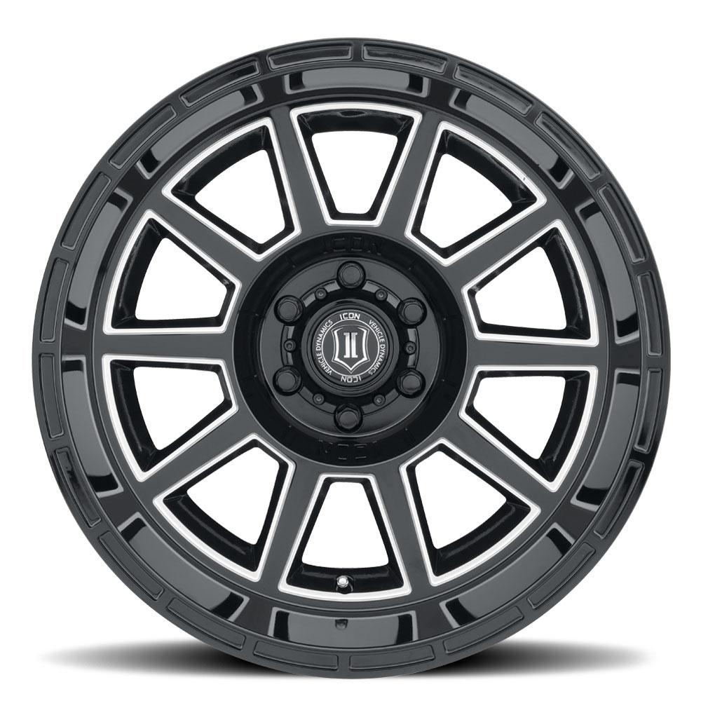 Recoil 20" Gloss Black w/ Milled Windows Wheels Icon Alloys (front view)