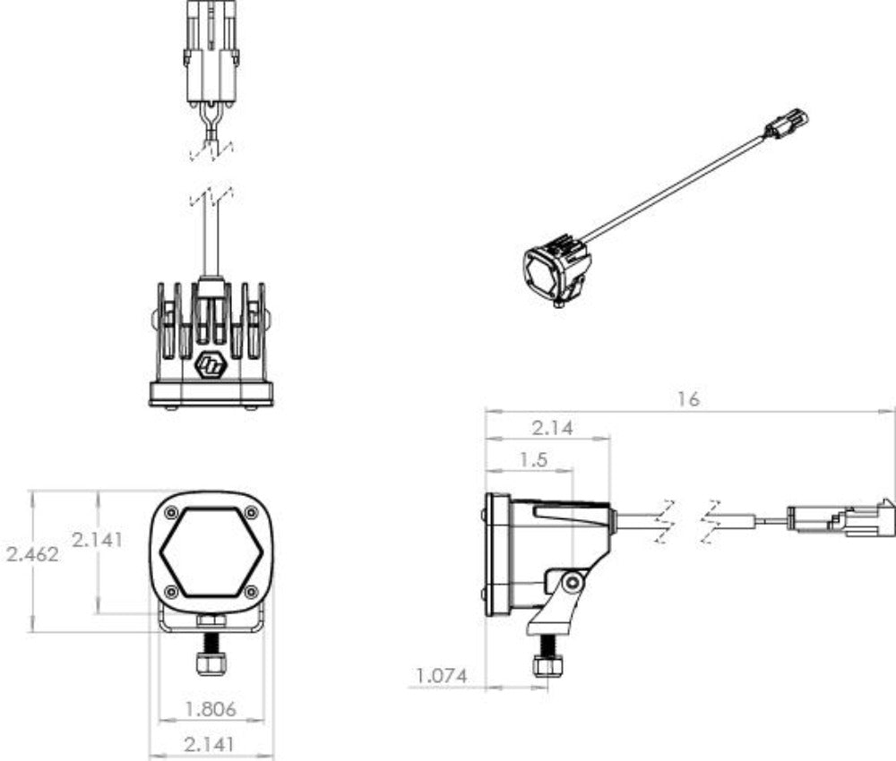 S1 Series LED Light Amber | Single Lighting Baja Designs Diagram of design