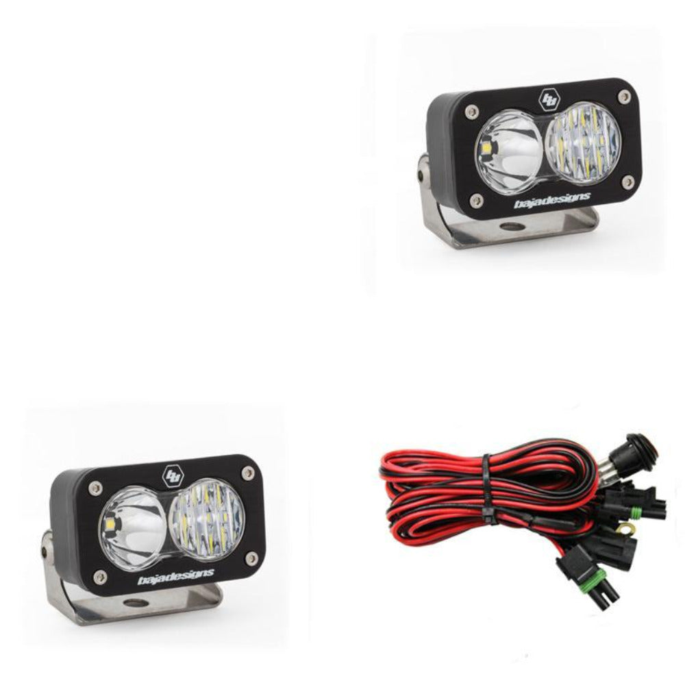 S2 Pro LED Light-Pair Lighting Baja Designs Clear Driving/Combo Display of Included Parts 