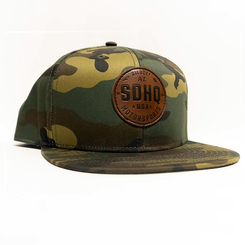 SDHQ Motorsports Camo Leather Patch Snapback Hat Apparel SDHQ Off Road