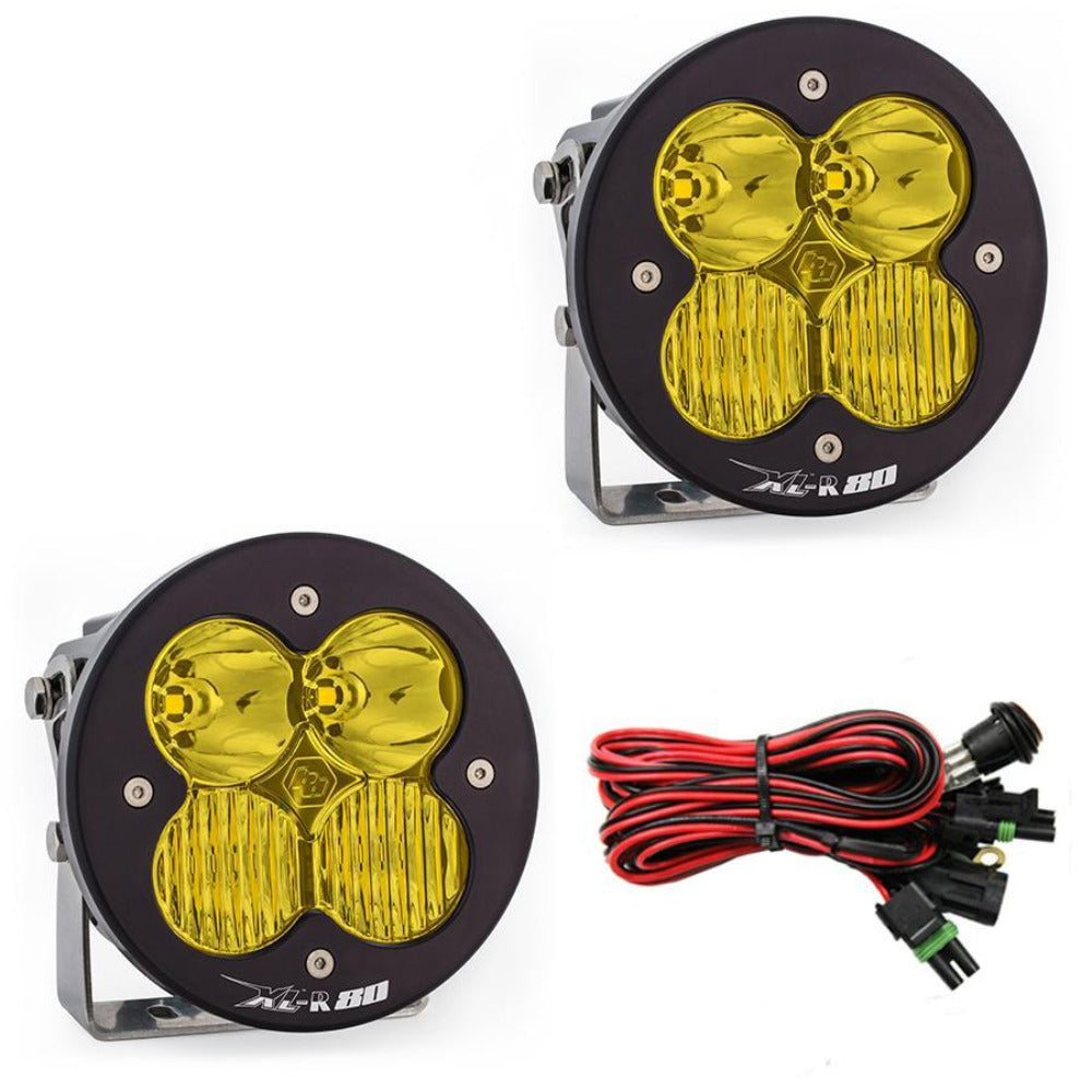 XL 80-R LED Light | Pair Lighting Baja Designs Amber Driving/Combo Display of Included Parts