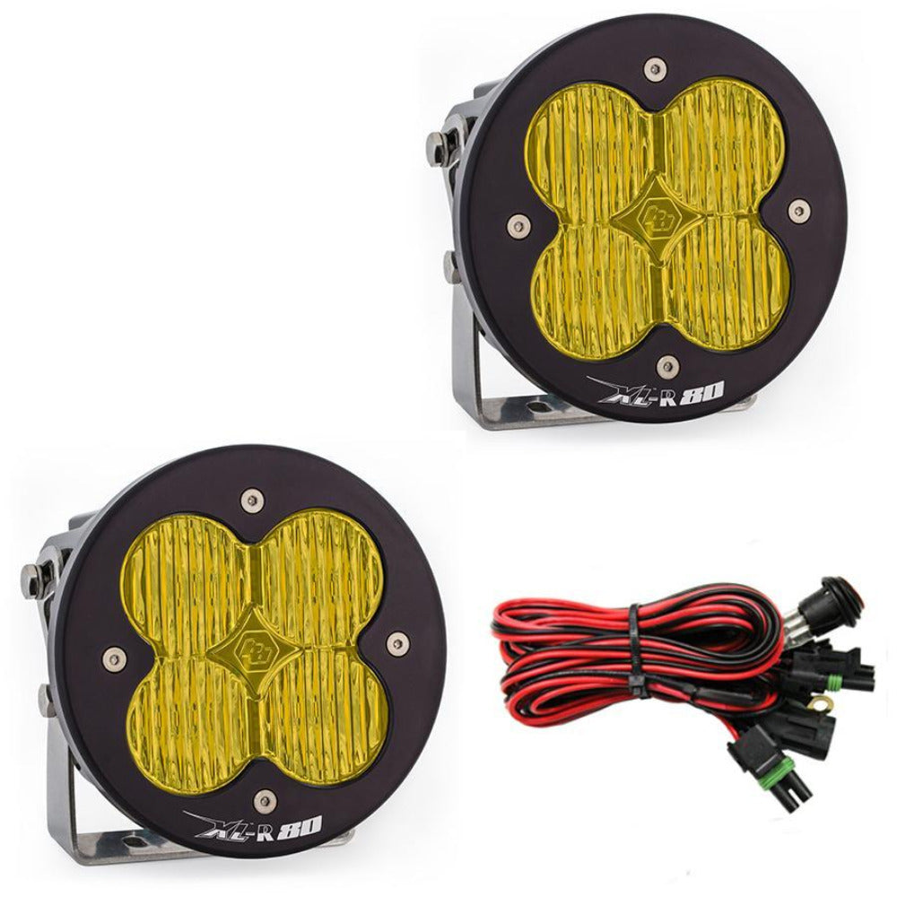 XL 80-R LED Light | Pair Lighting Baja Designs Amber Wide Cornering  Display of Included Parts 